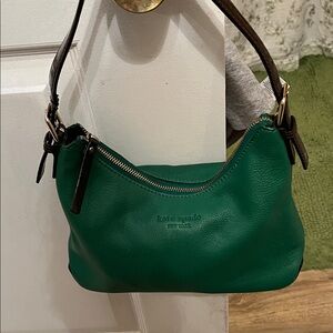 Kate Spade Vibrant Green Shoulder Bag with a brown patent leather strap